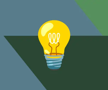 graphic illustration with a green and blue background with a yellow light bulb in front