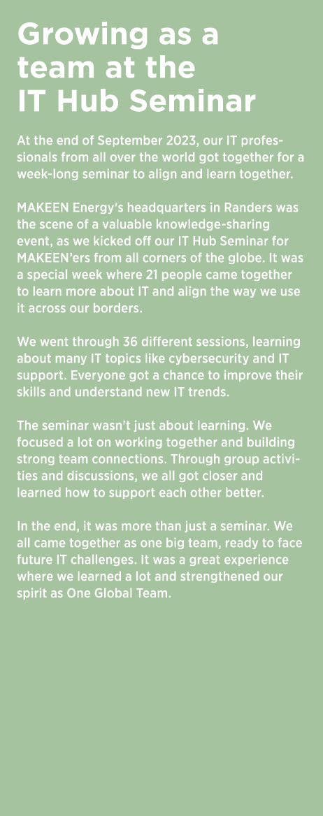 Growing as a team at the IT Hub Seminar At the end of September 2023, our IT professionals from all over the world go...