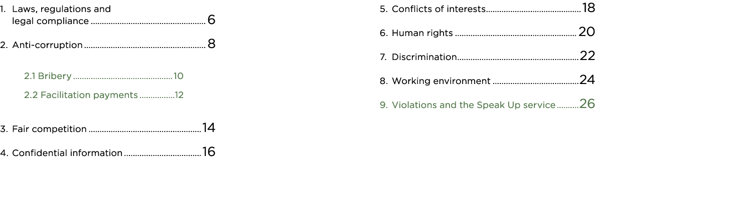 1  Laws, regulations and legal compliance 6 2  Anti-corruption 8   2 1 Bribery 10 2 2 Facilitation payments 12 3  Fai   