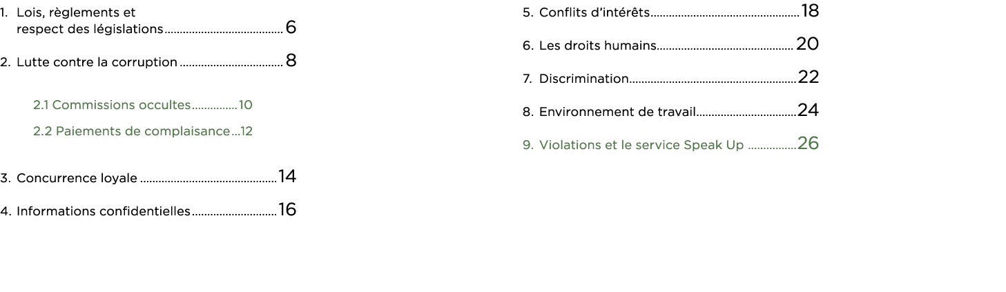 1  Lois, règlements et  respect des législations 6 2  Lutte contre la corruption 8   2 1 Commissions occultes 10 2 2    