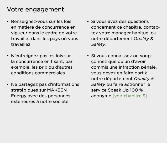 Votre engagement   Renseignez-vous sur les lois en matière de concurrence en vigueur dans le cadre de votre travail e   