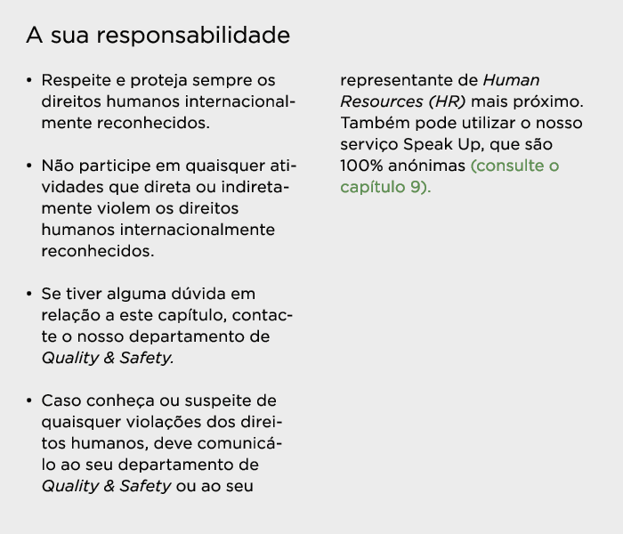 A sua responsabilidade   Respeite e proteja sempre os direitos humanos internacionalmente reconhecidos    Não partici   