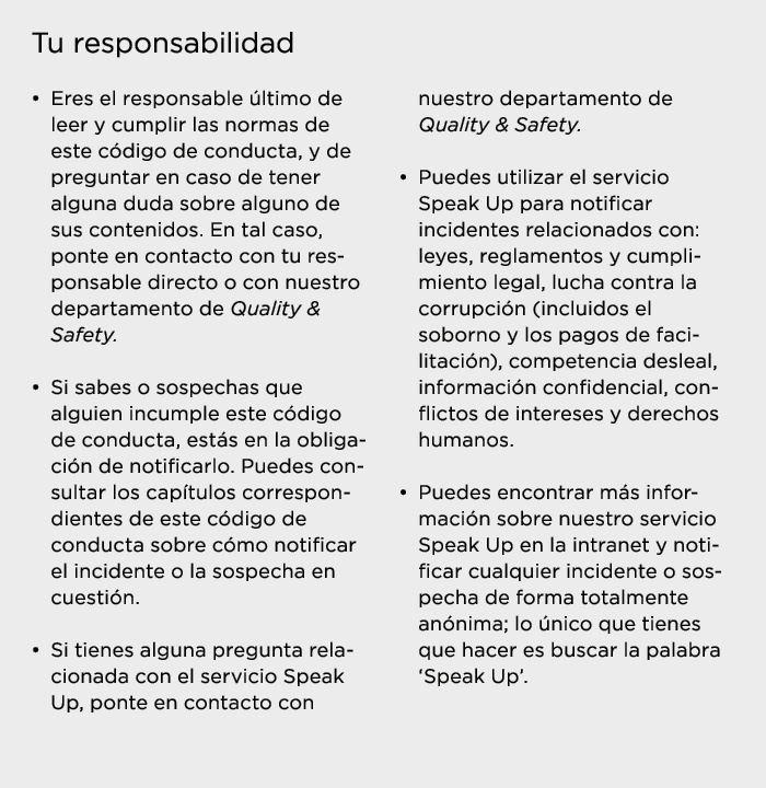 Tu responsabilidad   Eres el responsable último de leer y cumplir las normas de este código de conducta, y de pregunt   