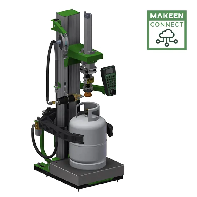 3D illustration of UFM universal filling machine with semi-automatic filling head and automatic valve opener/closer for screw valves