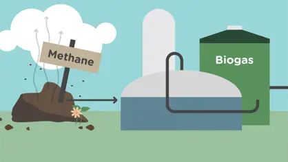 illustration of manure and a biogas plant
