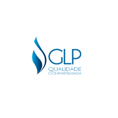 GLP logo with blue text and a blue drop or flame