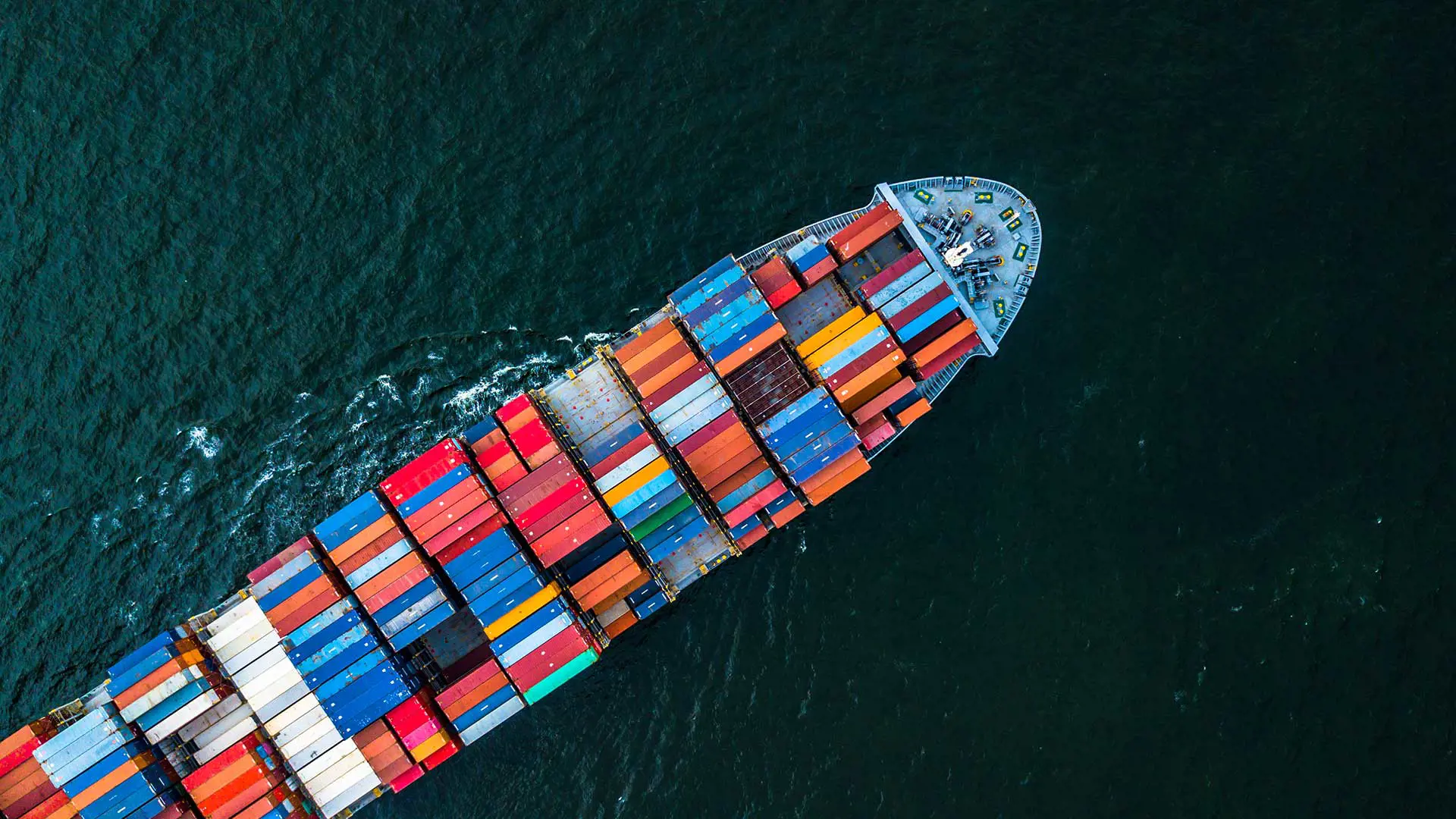Top-down view of cargo container ship