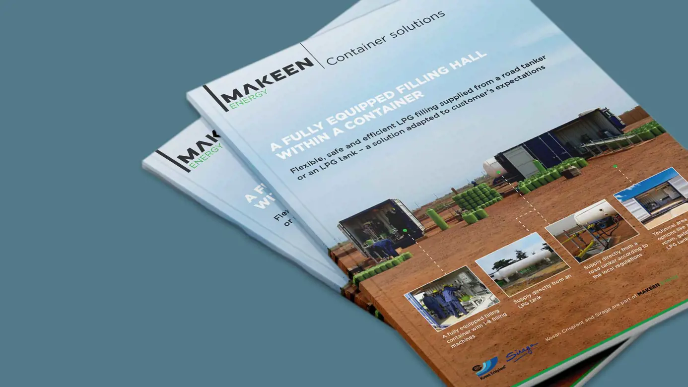image of two similar brochure covers with the title MAKEEN Energy container solutions