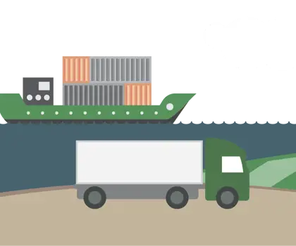 illustration of a container ship and a truck