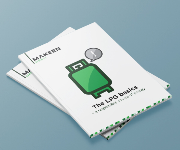 image of brochure cover with an illustration of a green LPG cylinder and a title saying The LPG basics