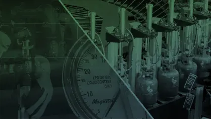 Green-tinted graphic of gas equipment and LPG filling carrousel