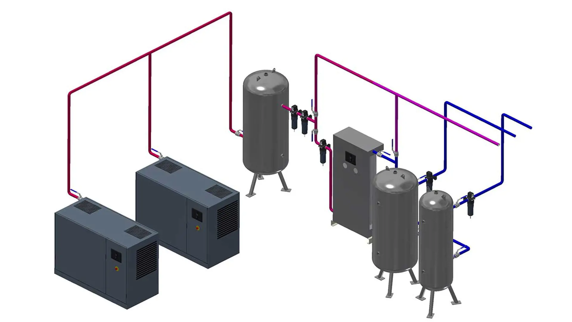 3D illustration of a compressed air supply system