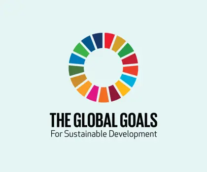 'The global goal for sustainable development' logo on light blue background