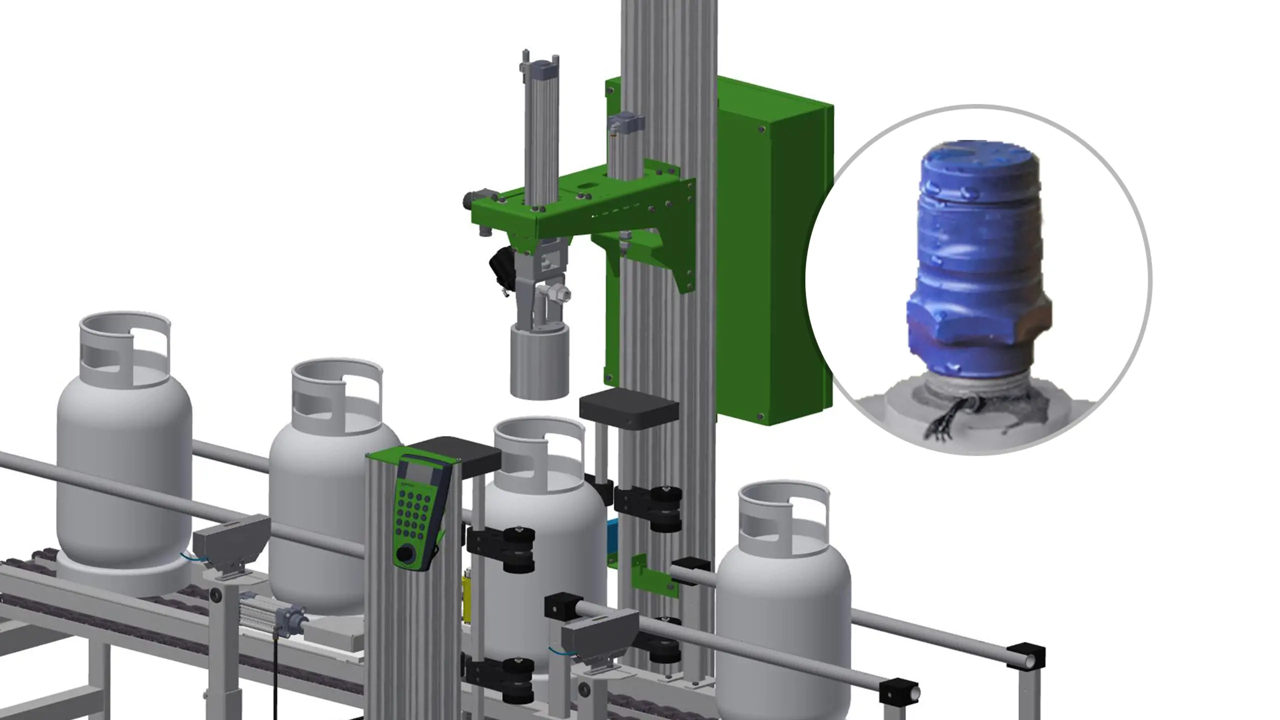 Valve sealing unit for automatic in-line in chain conveyor