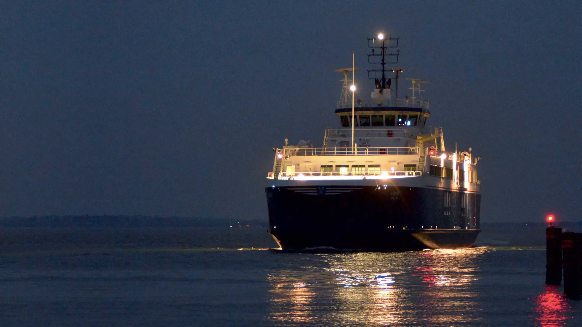Samsoe ferry at nighttime