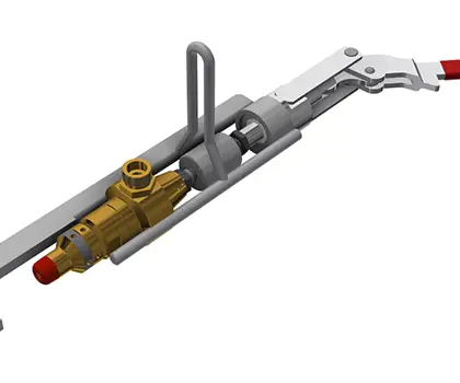 3D illustration of Manual Filling head with clamping hook for screw valves