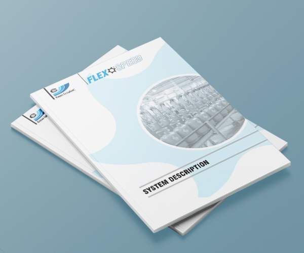 image of brochure cover with a image of LPG cylinders on a conveyor and a title saying FLEXSPEED