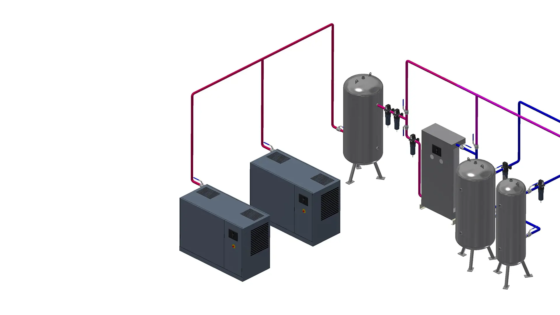 3D illustration of a compressed air supply system