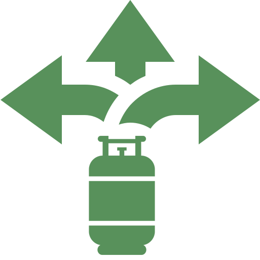 icon for customizable and flexible to needs a LPG cylinder with three arrows going in different directions