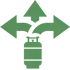 icon for customizable and flexible to needs a LPG cylinder with three arrows going in different directions