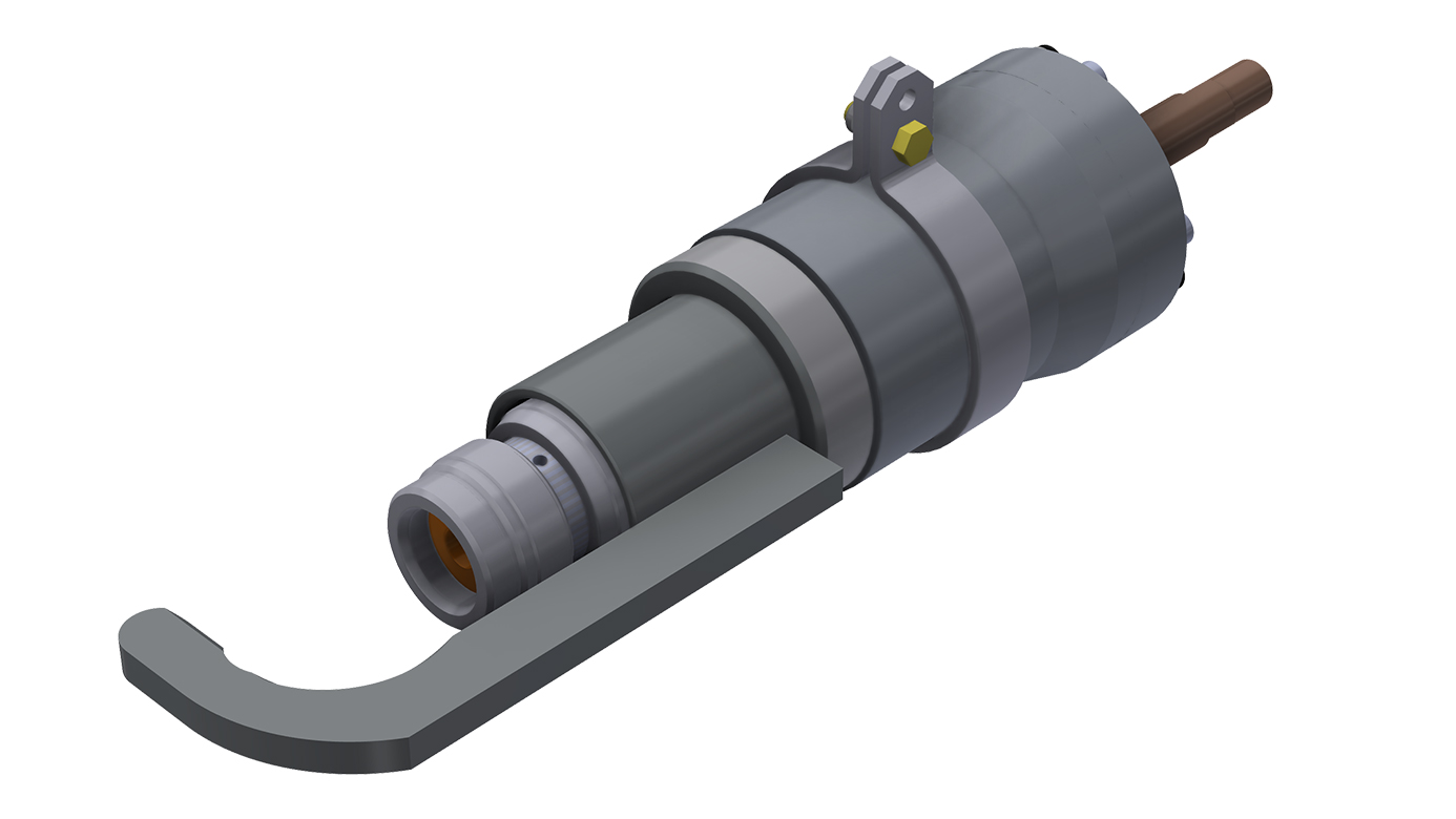 3D illustration of Semi-automatic filling head with clamping hook for screw valves 
