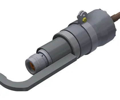 3D illustration of Semi-automatic filling head with clamping hook for screw valves