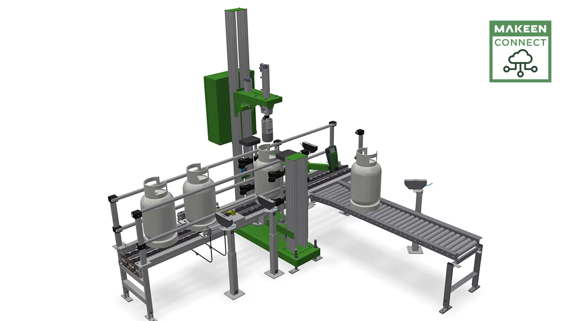 3D illustration of valve leak detector automatic in-line in chain conveyor