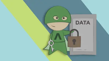 image of a green super hero with a padlock keeping data save