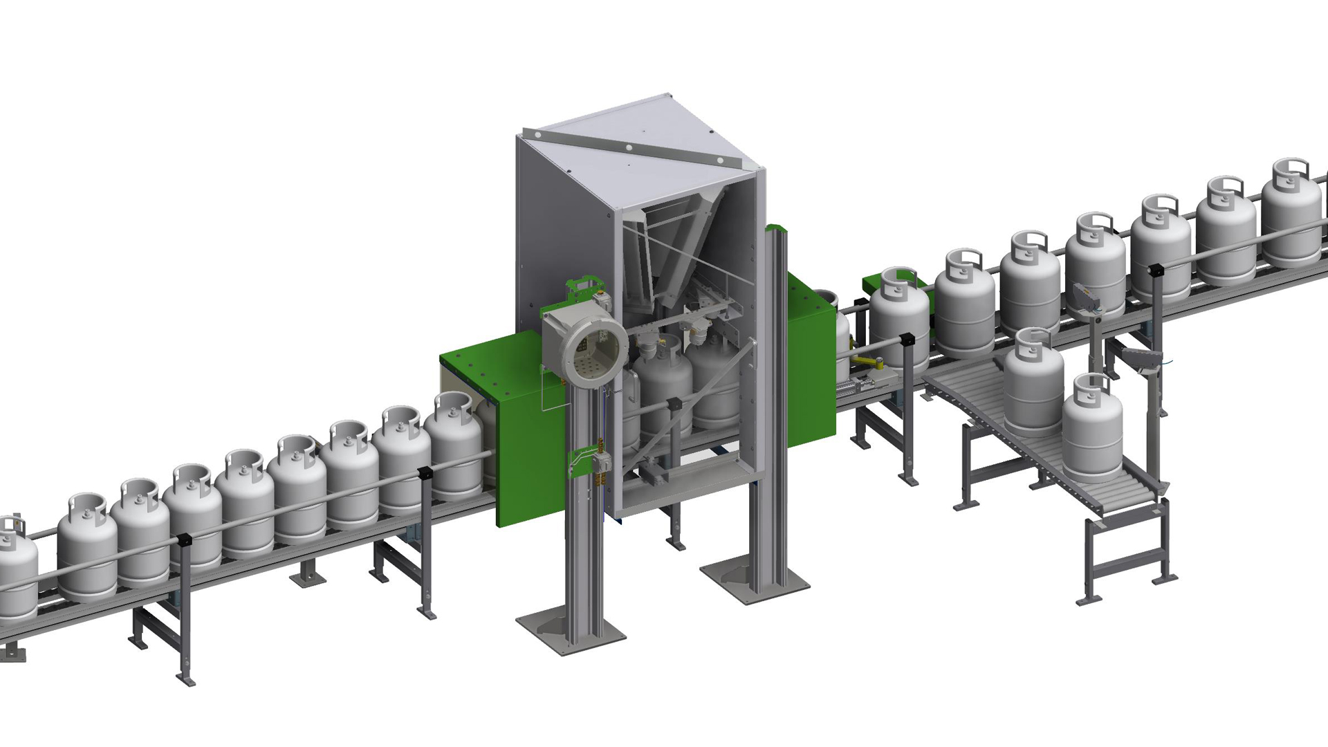 3d illustration of Camera vision unit with automatic taring and sorting in-line in chain conveyor 