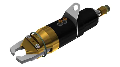 3D illustration of semi-automatic filling head with clamping jaws for screw valves