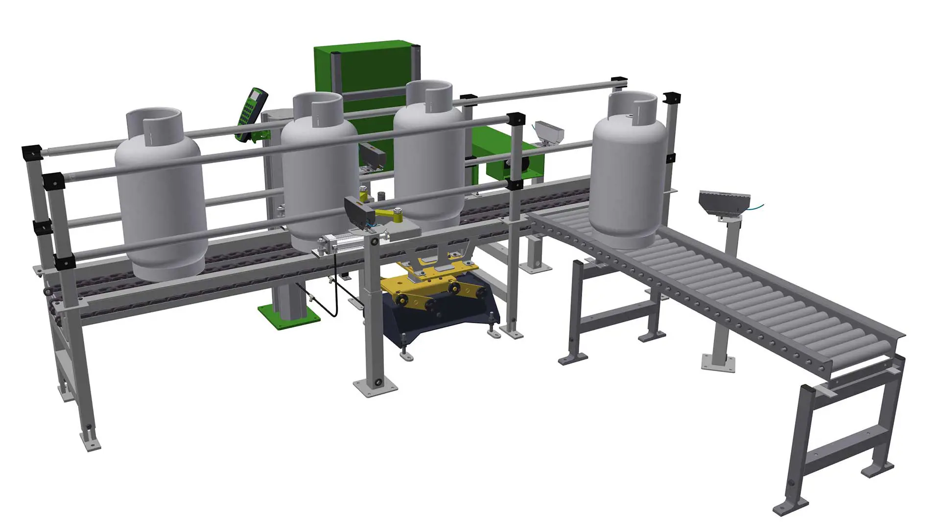 3D illustration of static check scale automatic in-line in chain conveyor