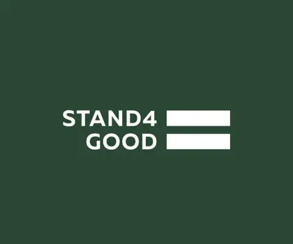 An image of a large Stand4Good logo with a green background