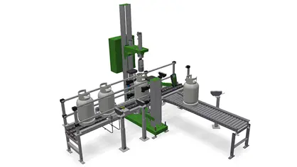 3D illustration of valve leak detector automatic in-line in chain conveyor