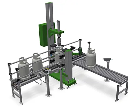 3D illustration of valve leak detector automatic in-line in chain conveyor