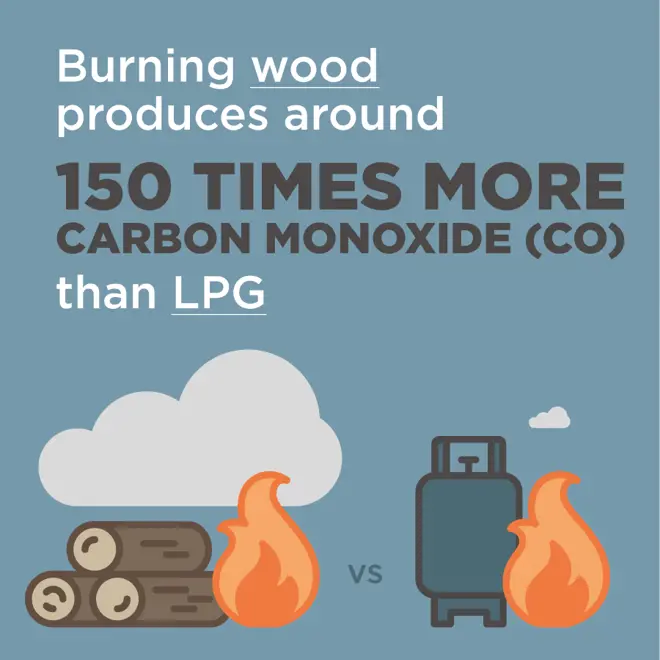 CO Emission Between Burning Wood And Coal Vs Lpg
