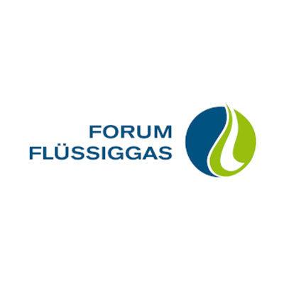 Forum Flüssiggas logo, blue text and a blue and green circle with a green drop