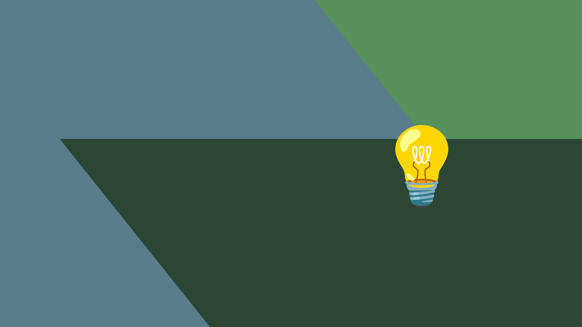 graphic illustration with a green and blue background with a yellow light bulb in front