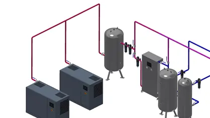 3D illustration of a compressed air supply system