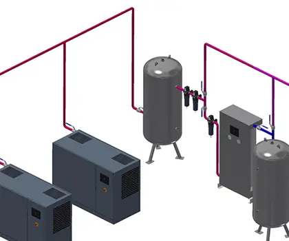 3D illustration of a compressed air supply system